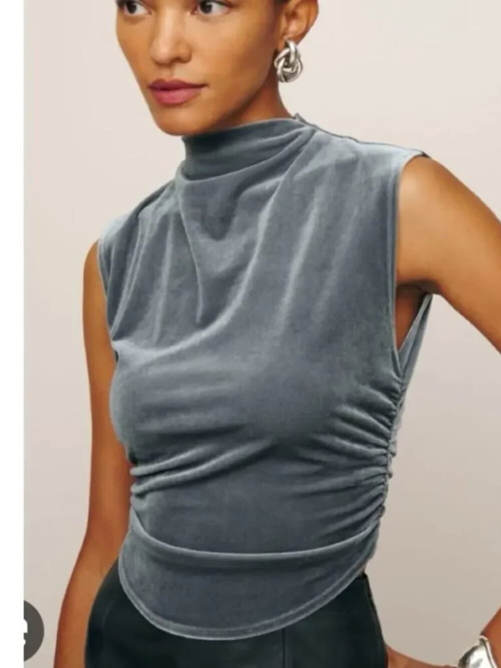 Reformation Lindy Knit Top in Silver Velvet in XS